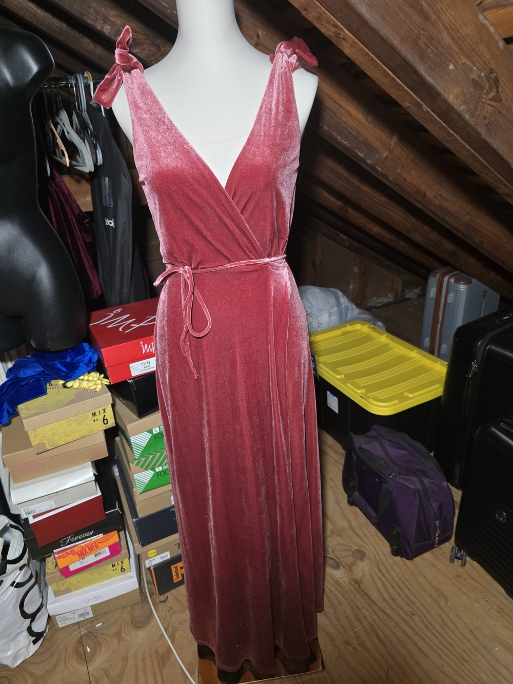 Lulu's Dusty Rose Velvet Tie-Shoulder Wrap Maxi Dress